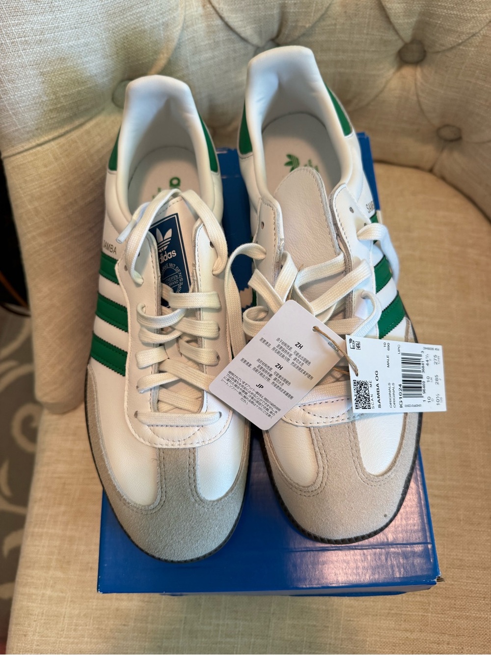 adidas White and Green Retro Trainer Sneakers